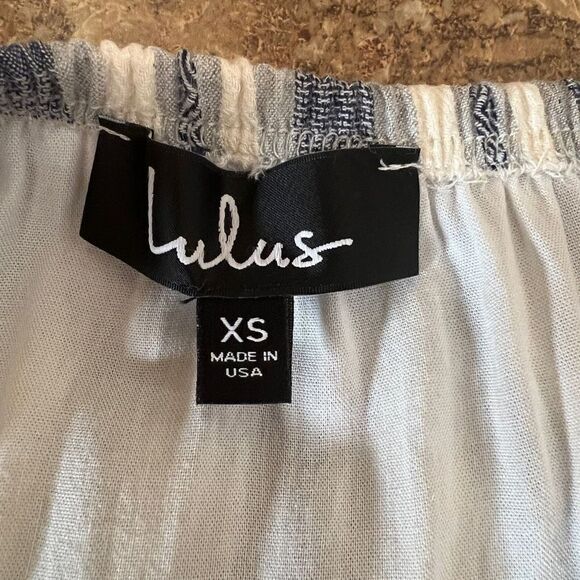 Lulus Along the Tides  Blue Striped Off Shoulder Mini Dress Bell - Picture 4 of 13